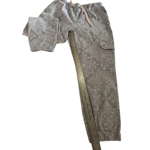 Light Bluish Gray Paisley Cargo Jogger Pants With Elastic Waist & Drawstring - Picture 5 of 9